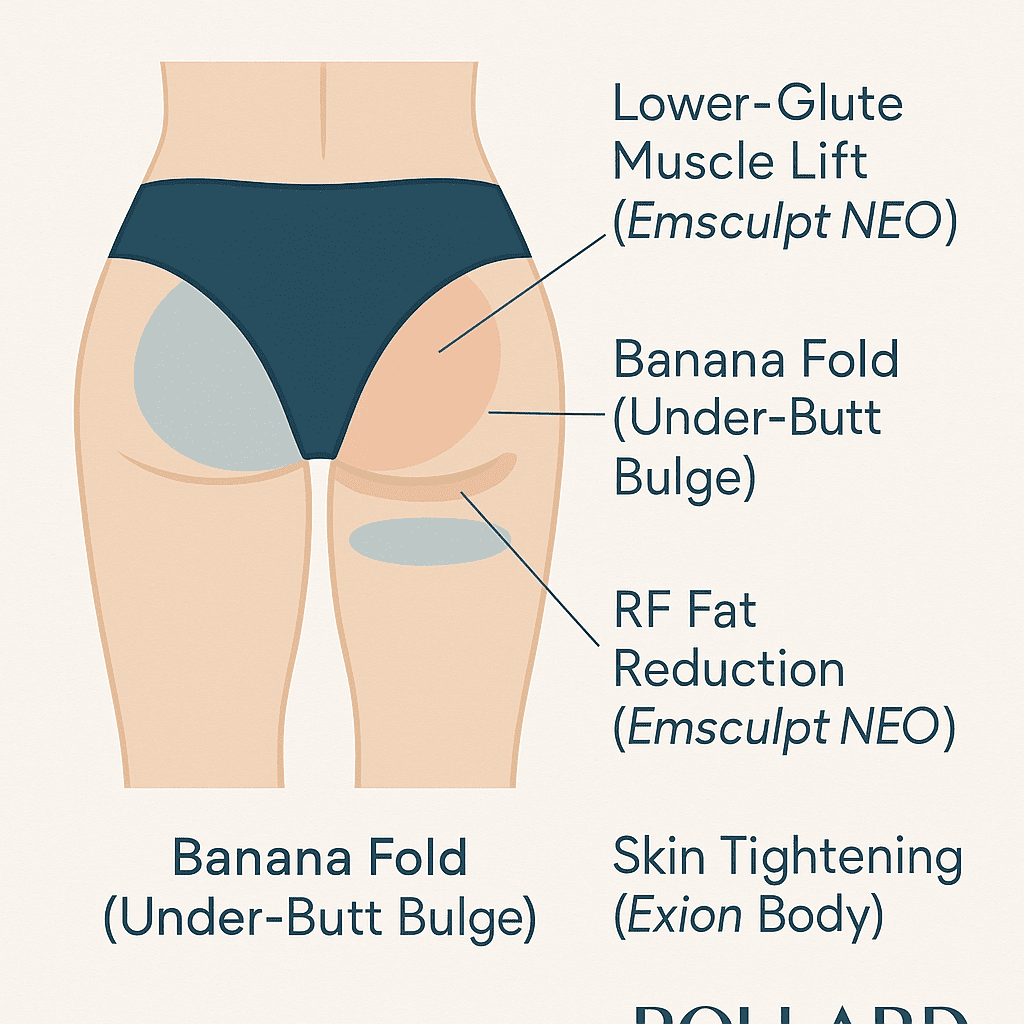 Emsculpt NEO + Exion Body for Banana Fold, Under Butt Fat Roll at Pollard Preventative in Los Gatos How it works Back pic
